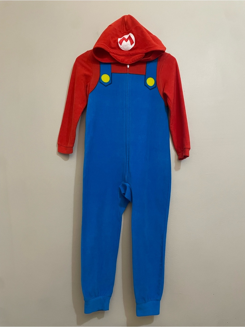 Nintendo Super Mario Red & Blue Kids Fleece Hoodie Onesie – Size Small (6) EUC